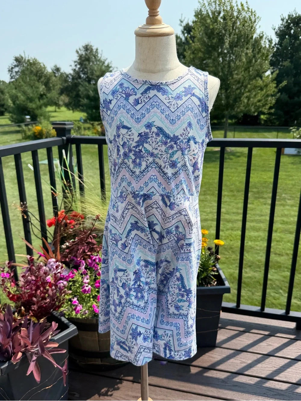 Girls Blue Floral Chevron Sleeveless Jumpsuit Romper Size 7/8